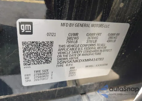 2021 Chevrolet Tahoe 4Wd Lt из США, поврежденный, VIN 1GNSKNKDXMR414783